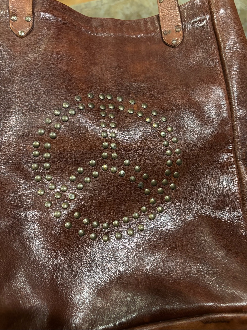 Vintage Classic Brown Leather Studded Tote Bag - Picture 5 of 5